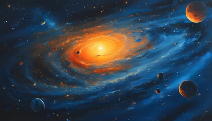 Wall Mural - Cosmic Journey Through a Stellar Universe with Orange Skies, Stars in Orbit, and Interstellar Wonders for Adventure and Fantasy Exploration