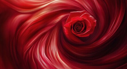 Canvas Print - A vibrant red rose surrounded by swirling silk in a smooth and rich texture