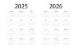 © Olga Tsikarishvili - Calendar 2025, calendar 2026 week start Sunday vector template for corporate design set stationery. Desk calendar cover 2025, 2026 year minimalistic design in portrait orientation. Fully editable.