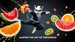 © PURE SP - Ninja Cat in Action with Fresh Fruit Surroundings
