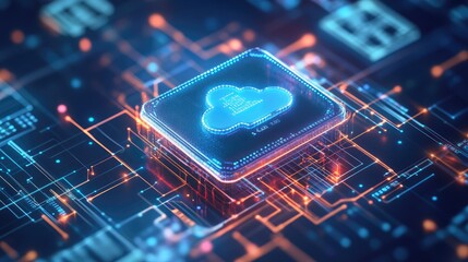 Poster - A digital wallet icon linked to data nodes in the cloud, representing secure personal financial transactions and information management online.