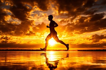 A runner's silhouette against the sunset, symbolizing endurance and the joy of outdoor fitness