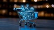 © Surachate - Futuristic digital shopping cart amidst advanced technology, vibrant colors, sleek design, showcasing modern consumerism and innovation.