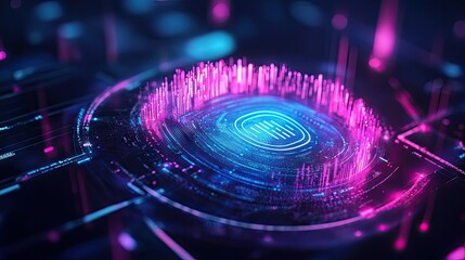 Poster - A futuristic hologram with a secure digital lock and fingerprint scan, representing personal information protection and identity security.