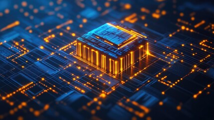 Poster - A glowing digital bank symbol surrounded by a web of data nodes, representing the seamless flow of information in online banking and digital transactions.