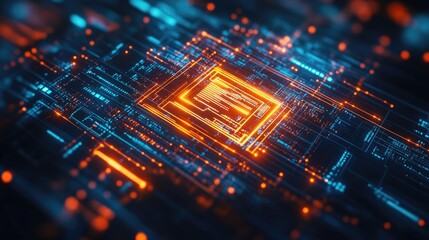 Poster - A glowing digital bank symbol surrounded by a web of data nodes, representing the seamless flow of information in online banking and digital transactions.