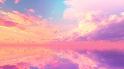 Wall Mural - vibrant pastel sky with soft clouds reflecting pink, orange, and purple light