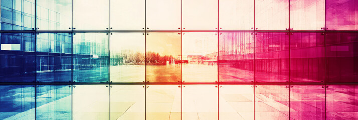 Poster - Abstract view of a city through a colorful glass facade.