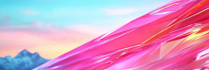 Wall Mural - Abstract pink and blue shapes against a colorful sky