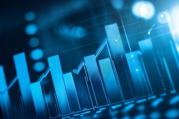 photo blue growth graph business chart data diagram on success financial presentation background