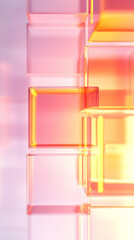 Wall Mural - Abstract composition of translucent glass cubes in pink and orange hues.