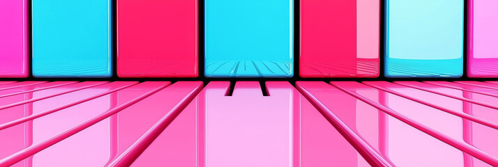 Poster - Bright pink and blue glossy blocks create a vibrant abstract backdrop.