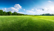 © MdZalal - Beautiful natural scenic panorama green field of cut grass into and blue sky with clouds on horizon. Perfect green lawn on summer sunny day.
