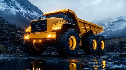 Poster - Autonomous Construction Vehicle in Action at a Busy Worksite, showcasing advanced machinery and innovative building techniques in progress.