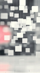 Poster - Abstract white cubes hang from the ceiling, creating a modern, minimalist design.