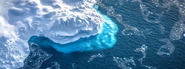 Wall Mural - an aerial view of an iceberg floating in the water, showcasing its massive size and intricate detail