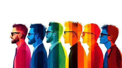 Poster - Vibrant silhouettes of diverse individuals against a colorful backdrop, celebrating unity and individuality in a dynamic urban setting.