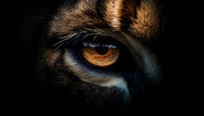 wild lion eye close up shot with dark colour background generated by AI