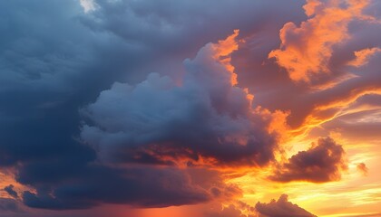 Dramatic sunset with turbulent clouds, showcasing outdoor elements reflecting climate change and the global warming crisis in an abstract natural backdrop