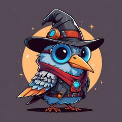 Sticker - A Cute Bird in a Witch Hat