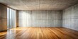 © Vibrant Visions Pixe - Empty room with wooden floor and concrete wall, ideal for interior design projects