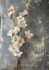 Wall Mural - White Flowers Against Concrete Wall Background