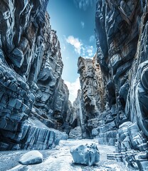 Canvas Print - Dark Blue Canyon Walls and Blue Sky