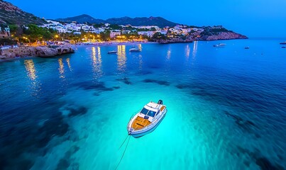 Ibiza Nightlife Adventure, vibrant streets alive with energy, pulsating music, colorful lights, diverse crowd enjoying the island's nightlife.