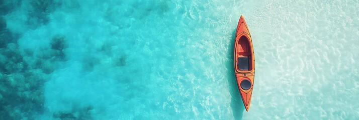 Aerial view of kayak boat in tropical sea water