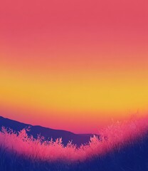 Wall Mural - Purple and Orange Sunset with Grass