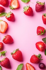 Wall Mural - Fresh Red Strawberries on Pink Background