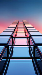 Wall Mural - Abstract view of glass panels, with a pink and blue gradient sky in the background.