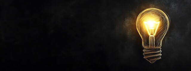 Poster - A Golden Lightbulb Drawn With Lines on a Dark Background