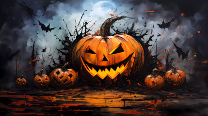 Halloween, scary, terrifying, October, autumn, Background Concept, artwork and digital art, wallpaper, generative AI,	