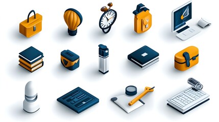 Poster - Isometric 3D Icons for Technology and Business Themes, vibrant visuals showcasing diverse tech and business concepts in an engaging style