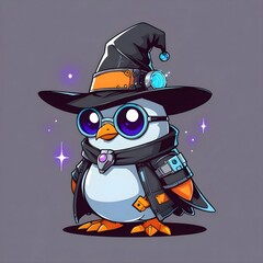 Sticker - Cool Penguin Wizard Cartoon Character