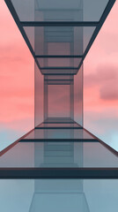 Poster - A glass walkway with a pink sky in the background.