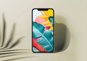 Sticker - Smartphone With Tropical Leaves Background