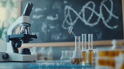 Poster - Microscope, Test Tubes, and Flasks in a Laboratory Setting
