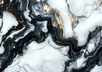 Sticker - Abstract Swirling Marble Texture in White Black and Gold