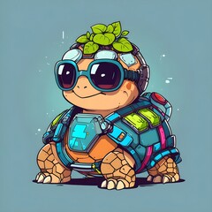 Canvas Print - Cool Turtle with Sunglasses and Tech Armor