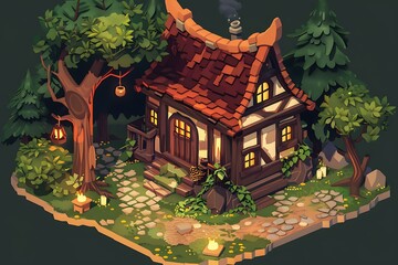 Sticker - Cozy Cottage in the Forest Illustration