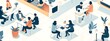 © Lars - Isometric vector illustration of people in an office, working together at tables and desks, against a white background.