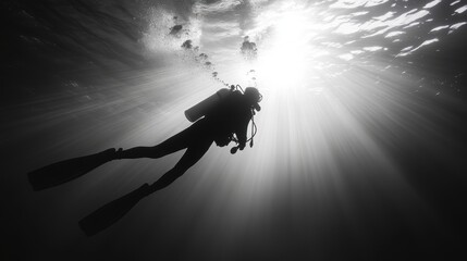 Wall Mural - Diver in deep sea