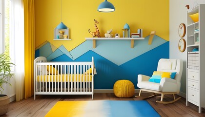 Charming Nursery with Cheerful Yellow and Blue Walls