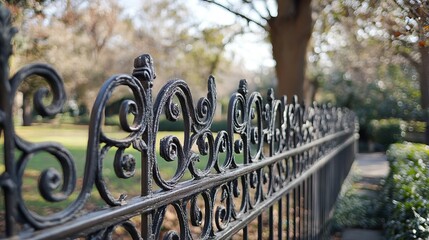 The intricate design of the fence, with its swirling patterns and delicate curves, speaks to the craftsmanship and attention to detail that was so prevalent in the past