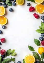 Wall Mural - Fresh Summer Fruit Background with Blueberries, Lemons, and Raspberries