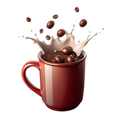 Splash of hot chocolate in a mug isolated on transparent background