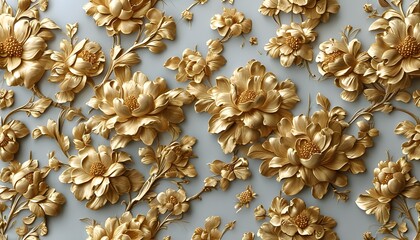 Wall Mural - Elegant Gold Embossed Floral Artwork