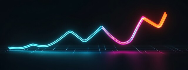Aufkleber - Neon Graph with Upward Trend, Reflecting on a Dark Surface